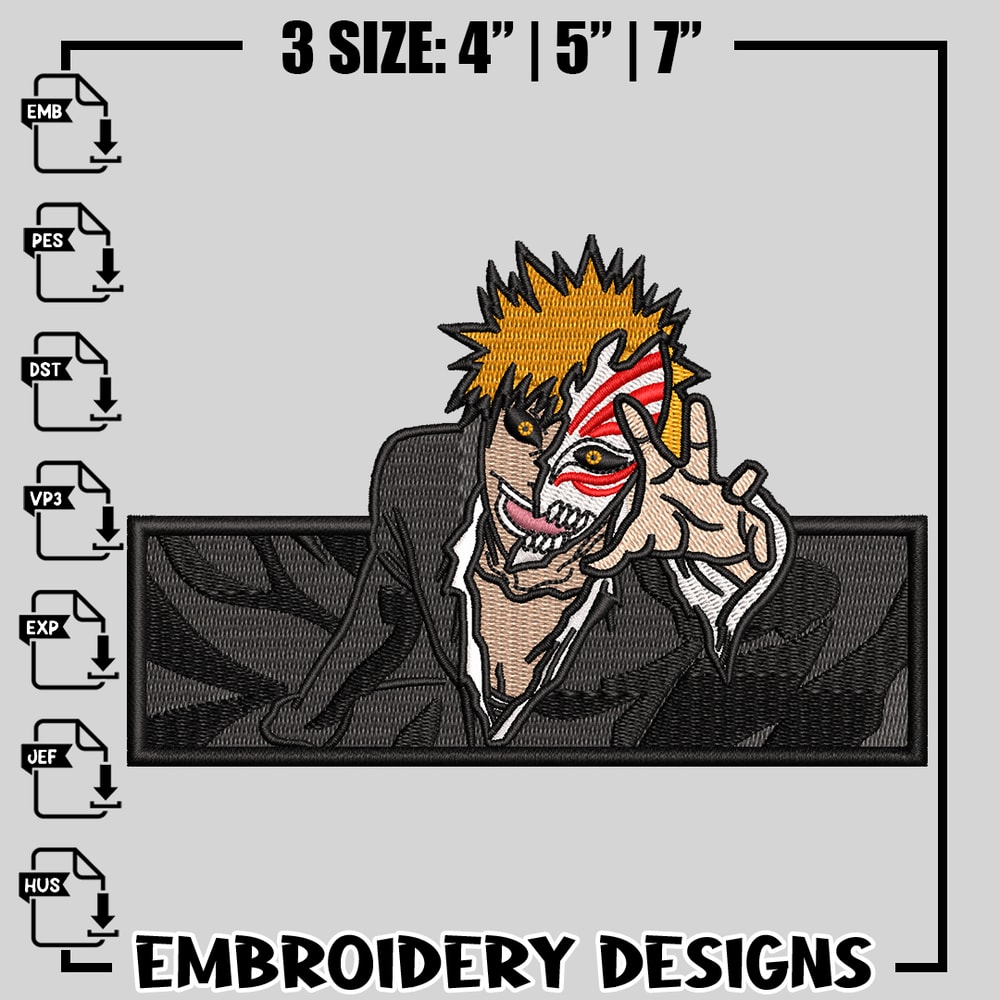 Ichigo Kurosaki embroidery design, bleach embroidery, anime design, logo design, anime shirt, Digital download 1.jpg