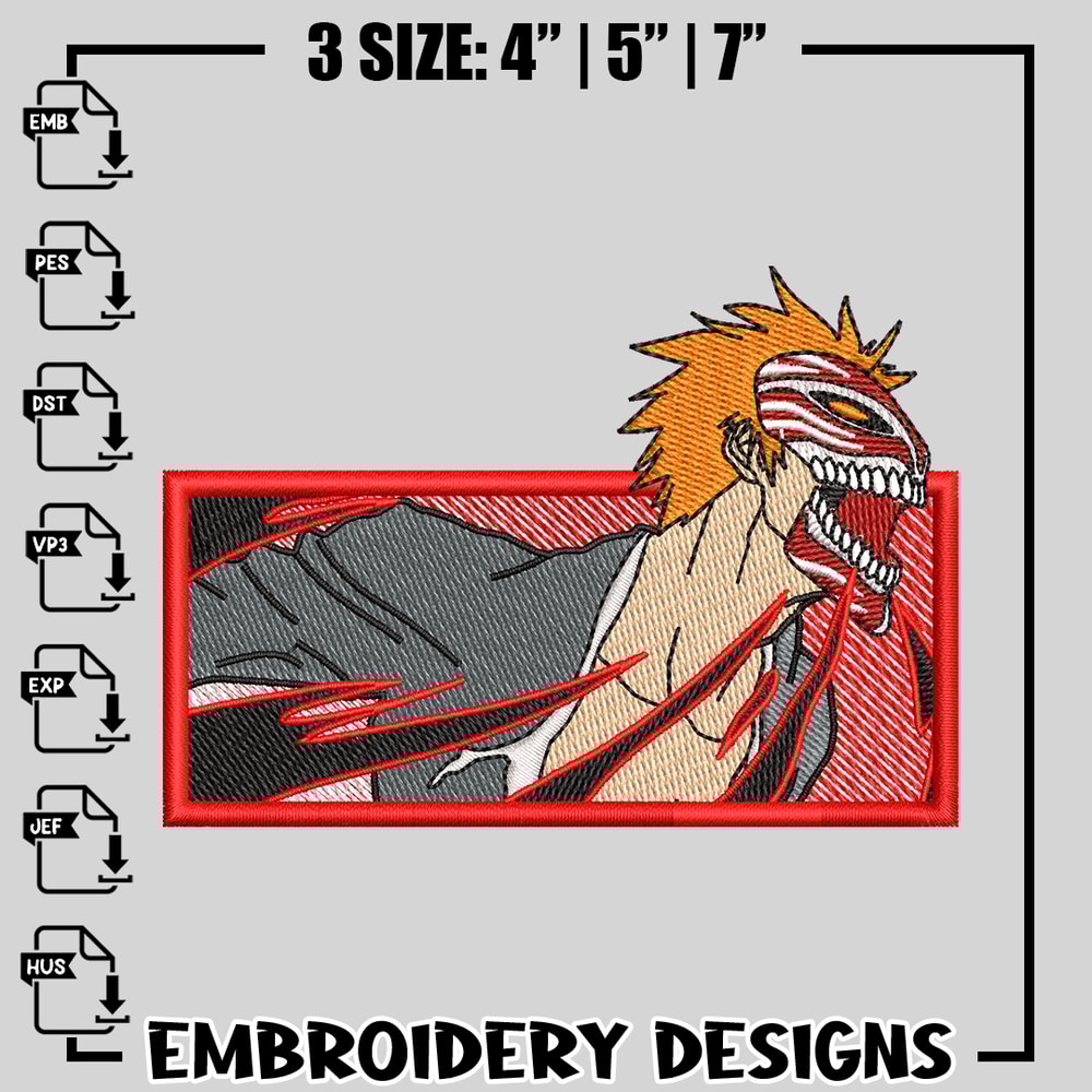 Ichigo Kurosaki embroidery design, bleach embroidery, anime design, logo design, anime shirt, Digital download.jpg