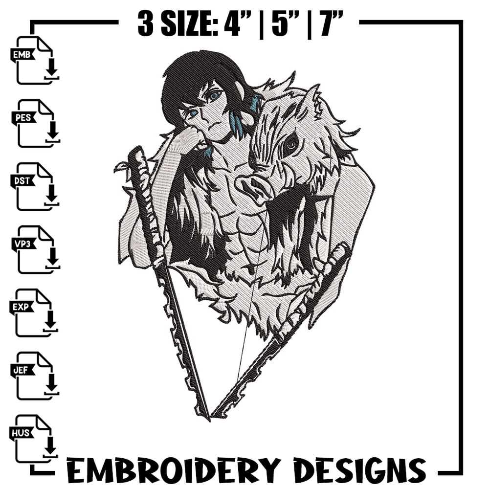 Inosuke poster Embroidery Design,Demon slayer Embroidery,Embroidery File,Anime Embroidery,Anime shirt, Digital download..jpg
