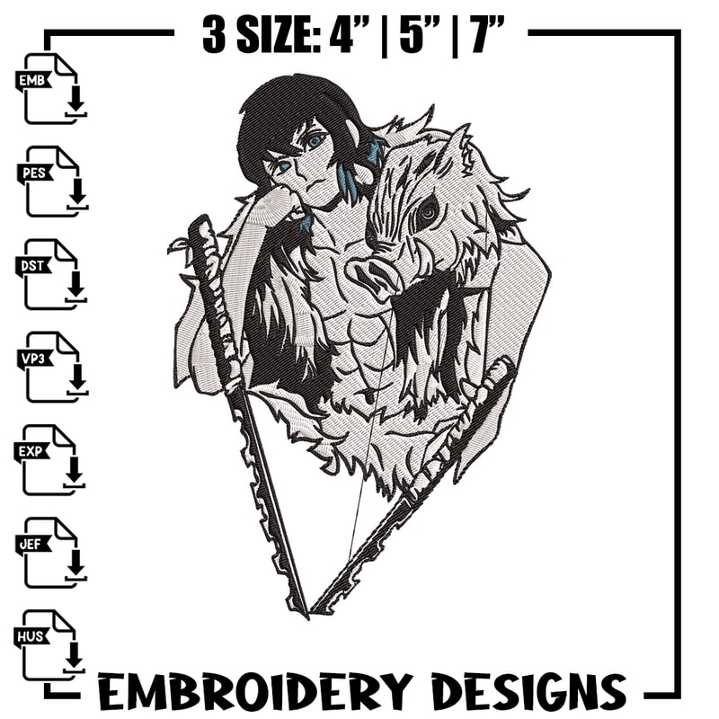 Inosuke poster Embroidery Design,Demon slayer Embroidery,Embroidery File,Anime Embroidery,Anime shirt, Digital download..jpg