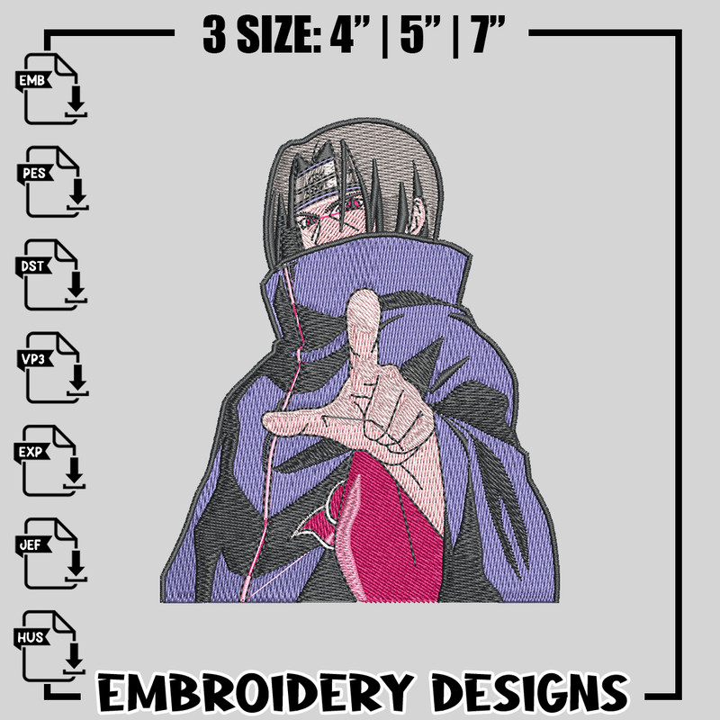 Itachi finger embroidery design, Naruto embroidery, anime design, logo design, anime shirt, Digital download.jpg