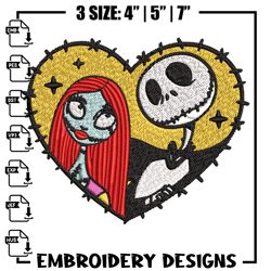 jack and sally in heart embroidery design, horror embroidery, horror design, embroidery file, digital download