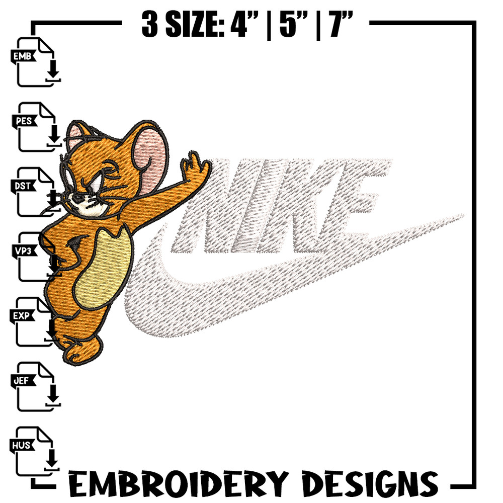 Jerry cartoon Nike Embroidery design, jerry cartoon Embroidery, Nike design, Embroidery file, Instant download..jpg