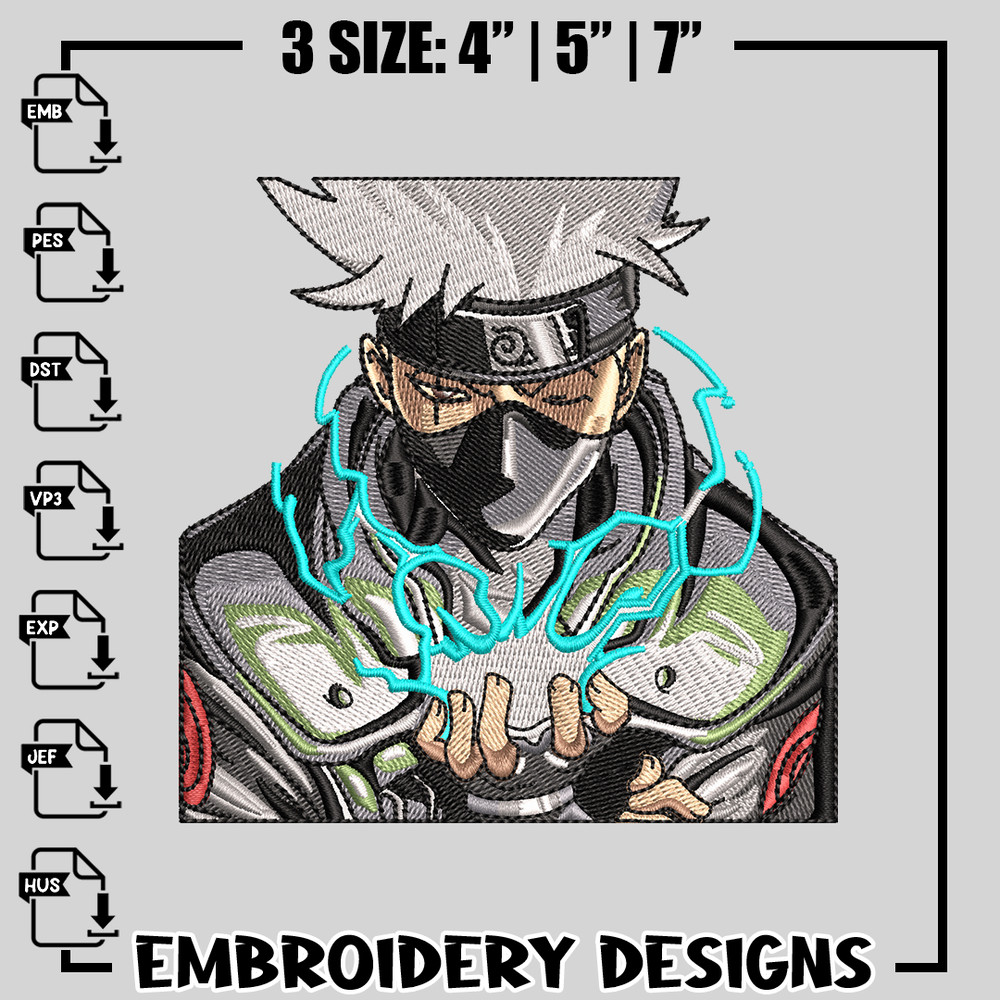 Kakashi lightning embroidery design, Naruto embroidery, anime design, logo design, anime shirt, Instant download.jpg