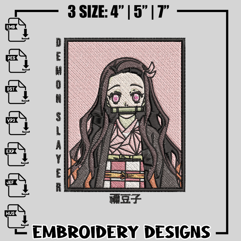 Kamado Nezuko embroidery design, Kimetsu no Yaiba embroidery, anime design, logo design, anime shirt, Instant download 1.jpg