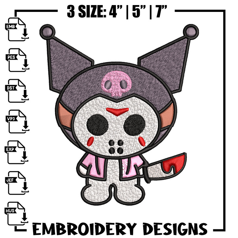 Kuromi Jason Voorhees Embroidery design, Halloween Embroidery, cartoon design, Embroidery File, Digital download.jpg