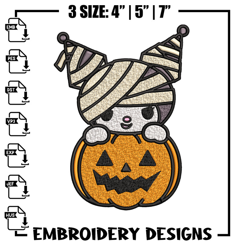 Kuromi Mummy Embroidery design, Halloween Embroidery, Embroidery File, cartoon design, logo shirt, Digital download..jpg