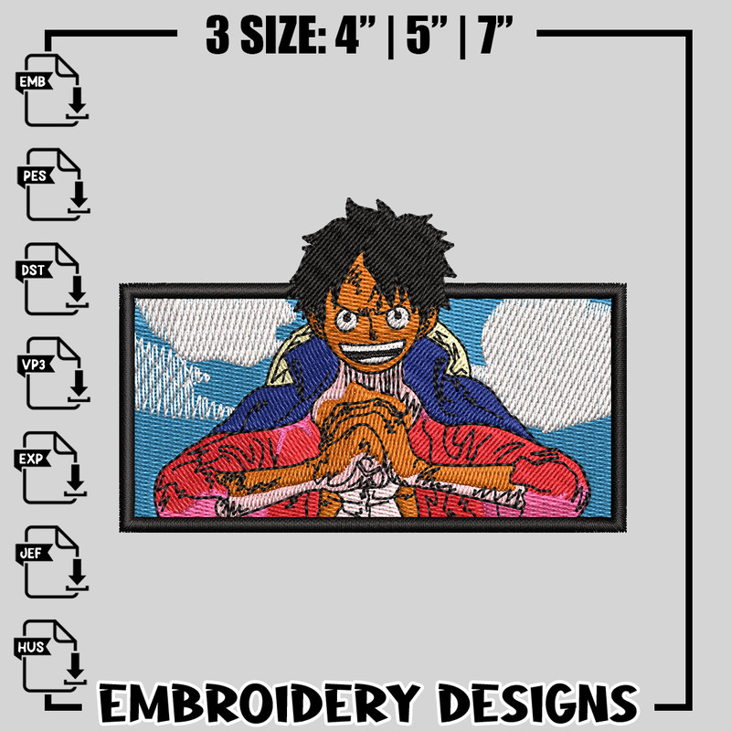 Luffy Boxed embroidery design, One Piece embroidery, anime design, logo design, anime shirt, Digital download.jpg