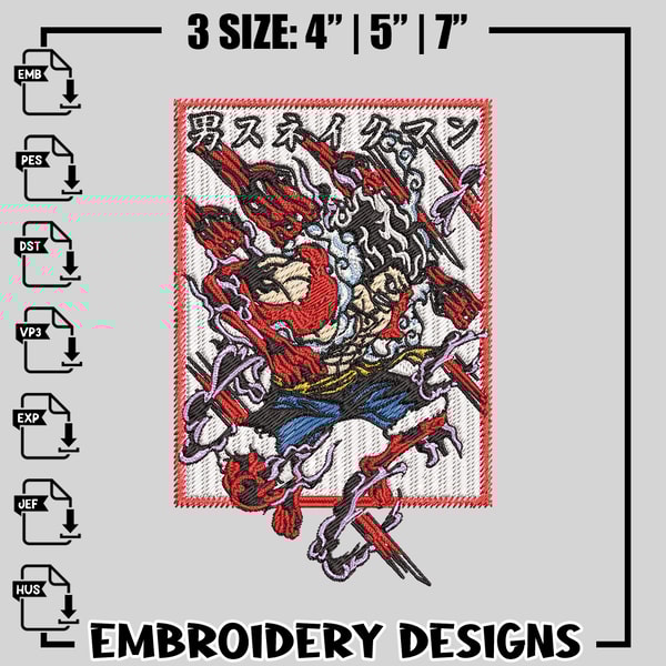 Luffy gear 4 embroidery design, One Piece embroidery, anime design, logo design, anime shirt, Digital download.jpg