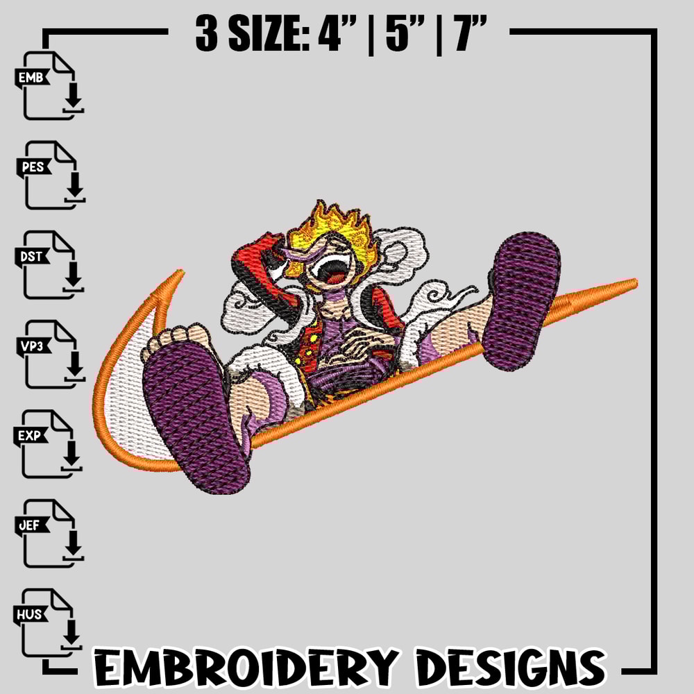 Luffy Gear 5 nike embroidery design, One Piece embroidery, anime design, nike design, logo shirt, Digital download.jpg