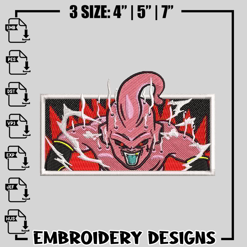 Majin Boo embroidery design, dragon ball embroidery, anime design, logo design, anime shirt, Digital download.jpg