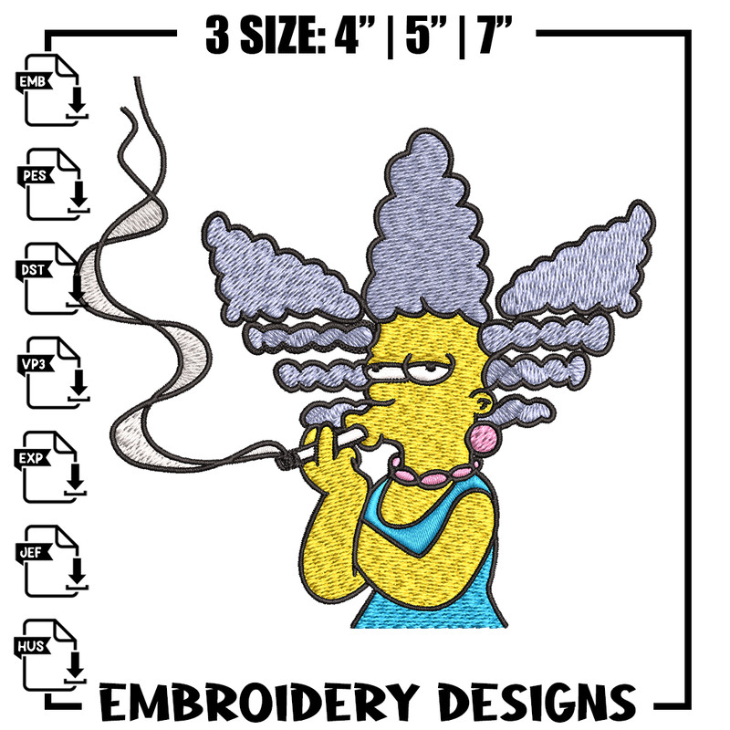Marge Simpson Smoking Embroidery design, Marge Simpson Embroidery, cartoon design, Embroidery File, Digital download..jpg