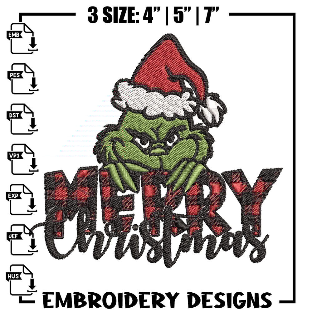 Merry Christmas Grinch Embroidery design, Christmas Grinch Embroidery, logo design, Embroidery File, Instant download..jpg