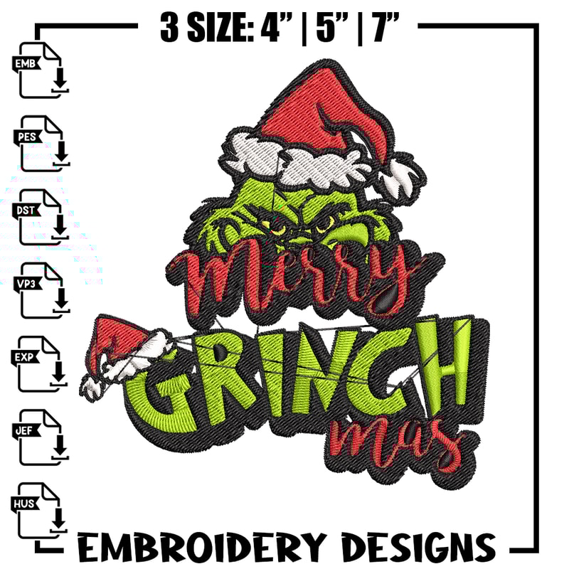 Merry Christmas Grinch Embroidery design, Grinch Christmas Embroidery, Grinch design, Embroidery file, Digital download..jpg