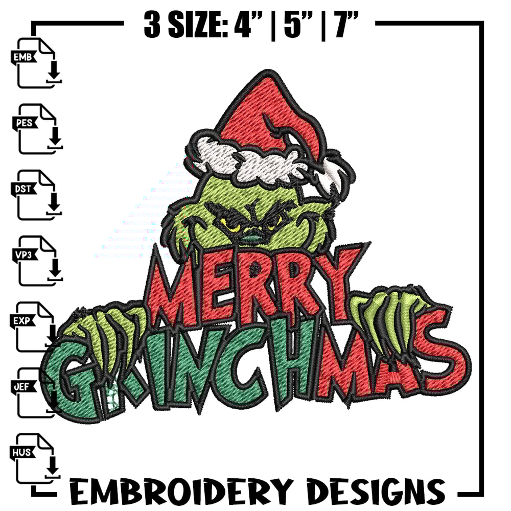 Merry christmas Grinch Embroidery design, Grinch christmas Embroidery, Grinch design, Embroidery File, Instant download..jpg