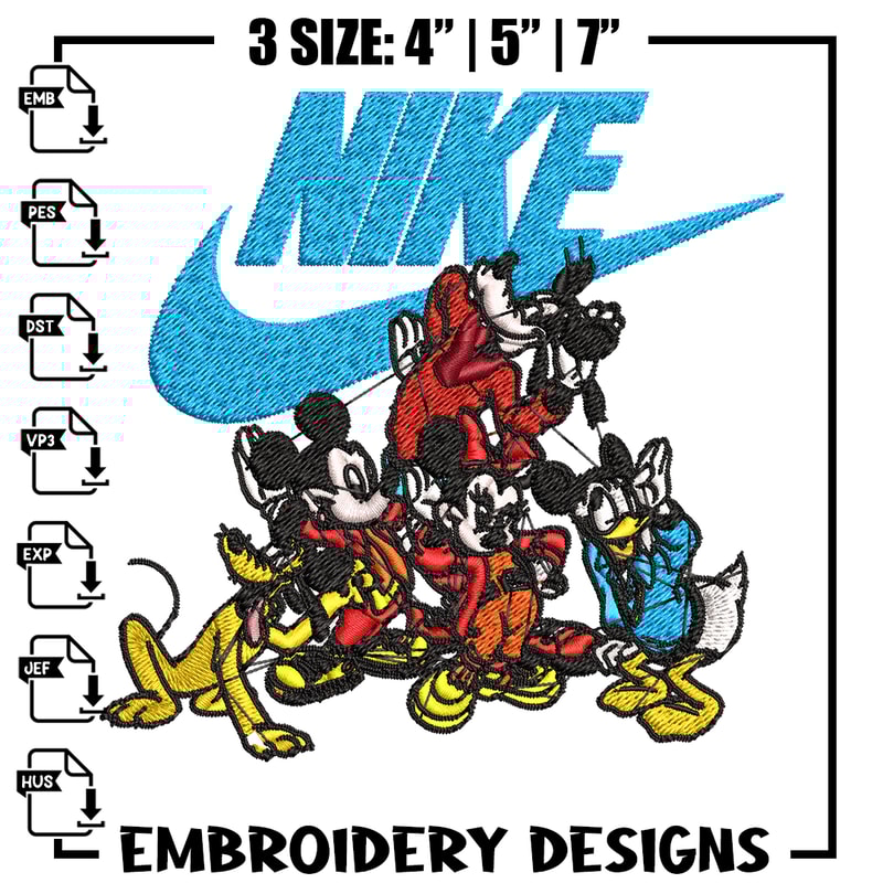 Mickey and friends Nike Embroidery design, Disney Embroidery, Nike design, Embroidery file, logo shirt, Instant download.jpg