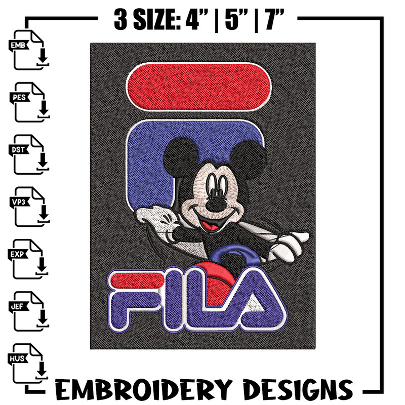Mickey Mouse Fila Embroidery design, Disney Embroidery, cartoon design, Embroidery File, Fila logo, Instant download..jpg
