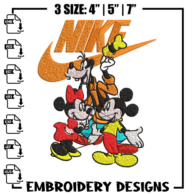 Mickey Mouse friends Nike Embroidery design, Disney Embroidery, Nike design, Embroidery file, Instant download..jpg