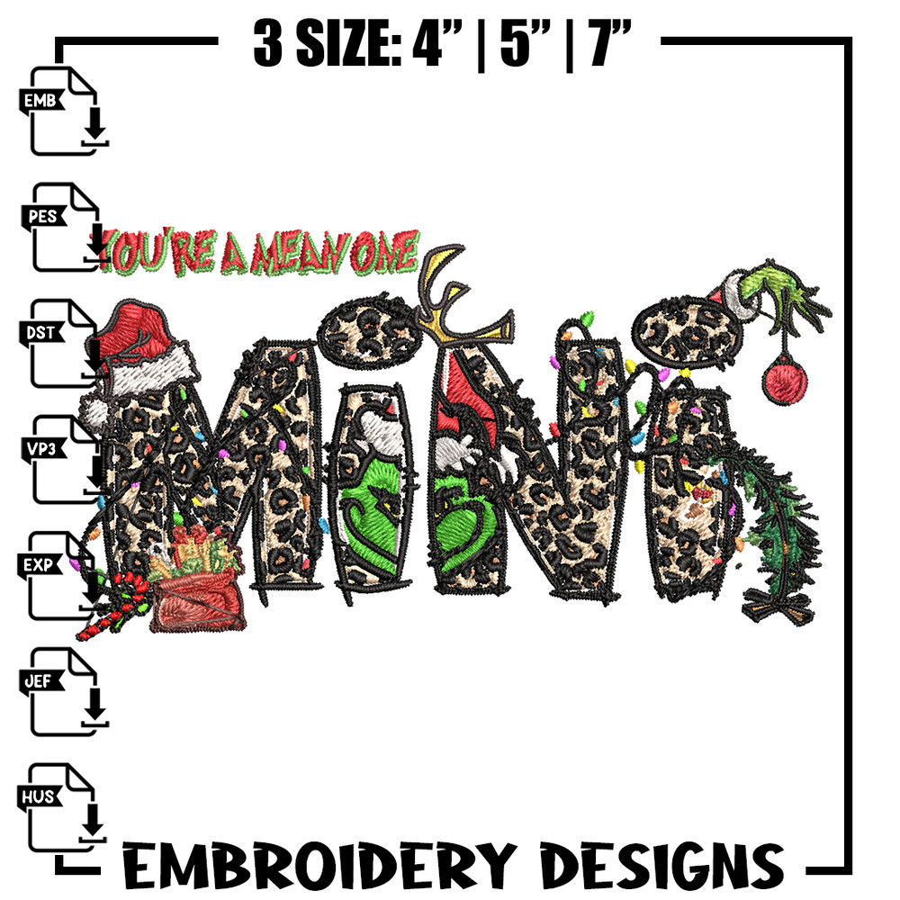 Mini Grinch christmas Embroidery design, Grinch Christmas Embroidery, Grinch design, Embroidery File, Digital download 1.jpg