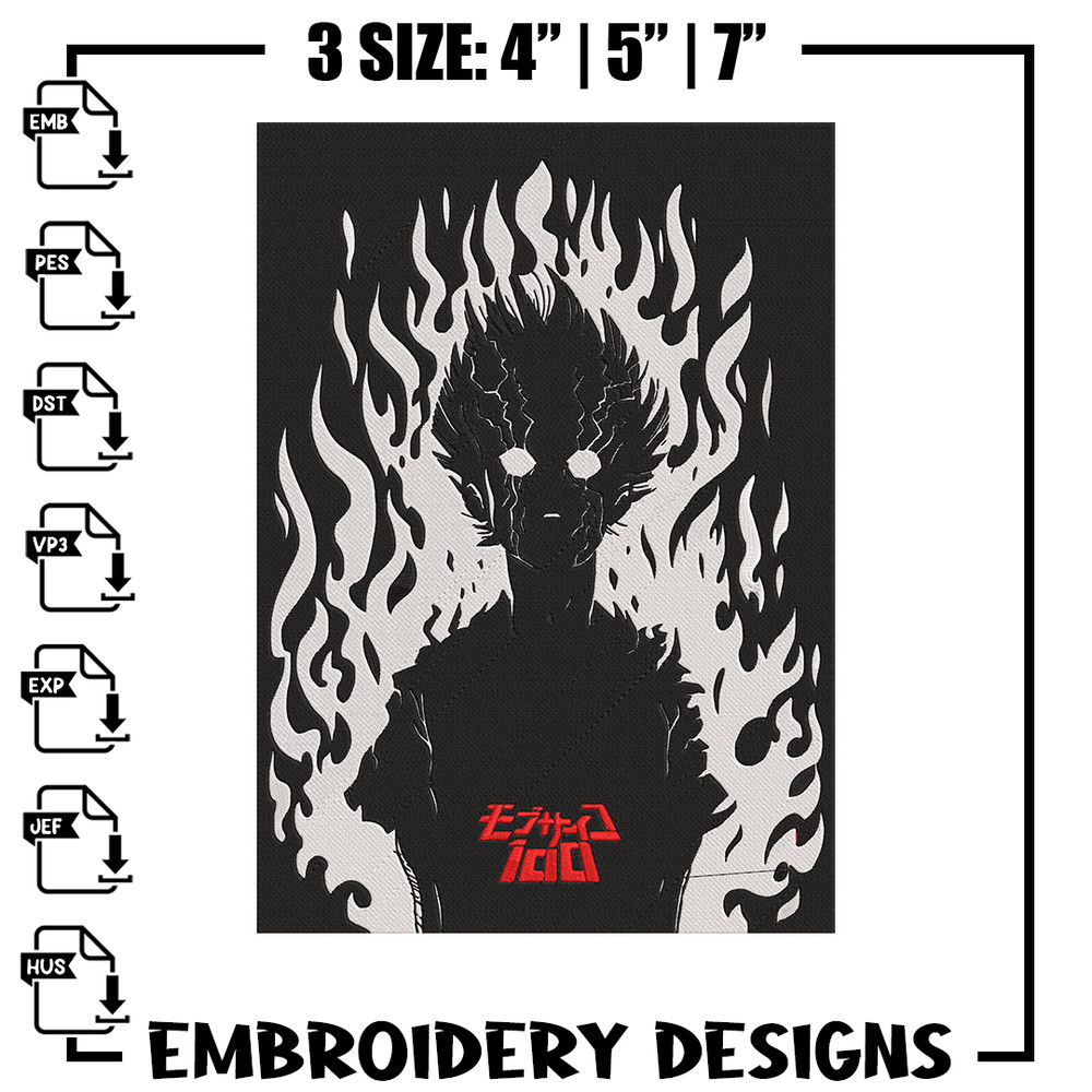 Mob 100 poster Embroidery Design, Mob 100 Embroidery, Embroidery File, Anime Embroidery, Anime shirt, Digital download.jpg