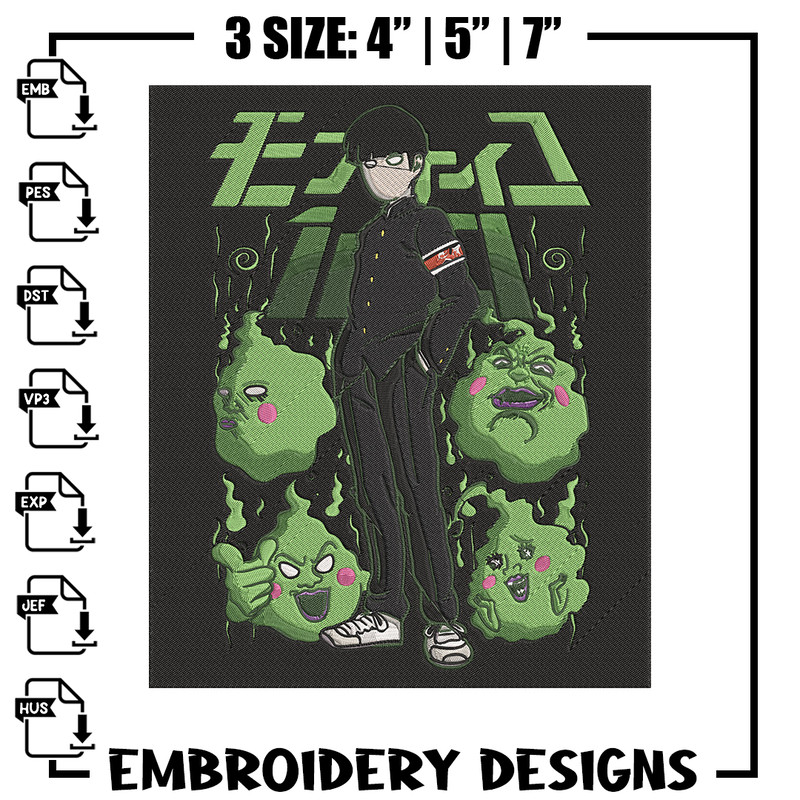 Mob100 poster Embroidery Design, Mob100 Embroidery, Embroidery File, Anime Embroidery, Anime shirt, Digital download.jpg