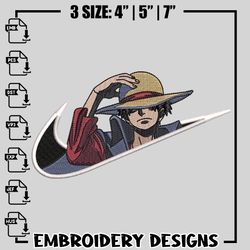 monkey d luffy nike embroidery design, one piece embroidery, anime design, nike design, anime shirt, digital download