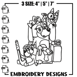mum bluey bingo coloring pages embroidery, bluey embroidery, embroidery file, cartoon design, digital download 1