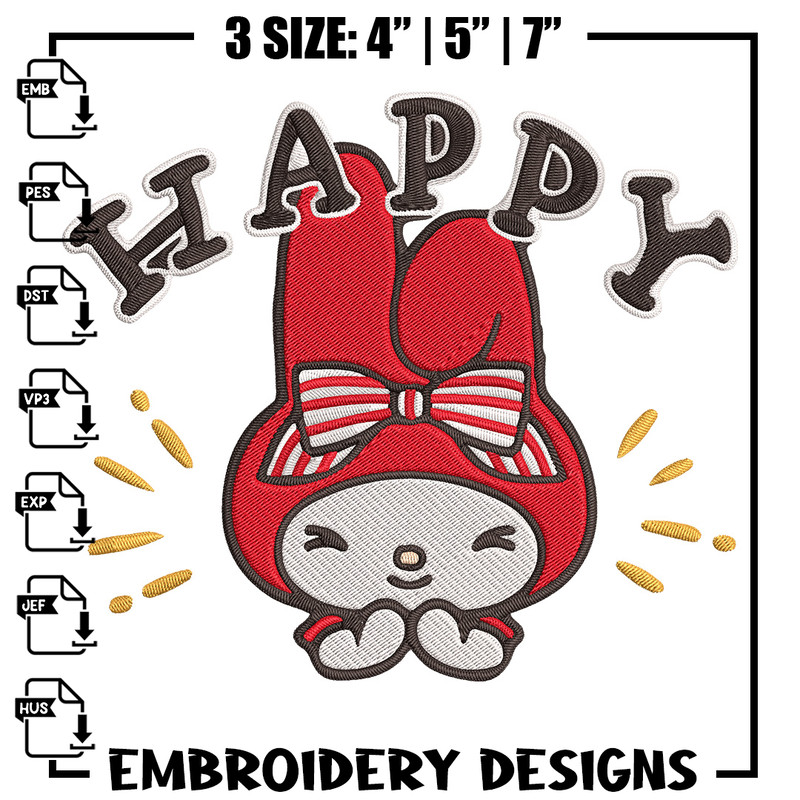 My Melody happy Embroidery Design, Hello kitty Embroidery, Embroidery File, Anime Embroidery, Digital download.jpg