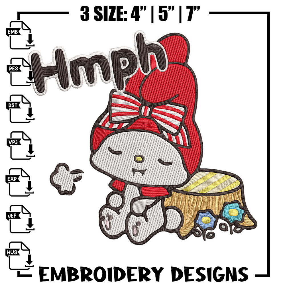 My Melody hmph Embroidery Design, Hello kitty Embroidery, Embroidery File, Anime Embroidery, Digital download.jpg