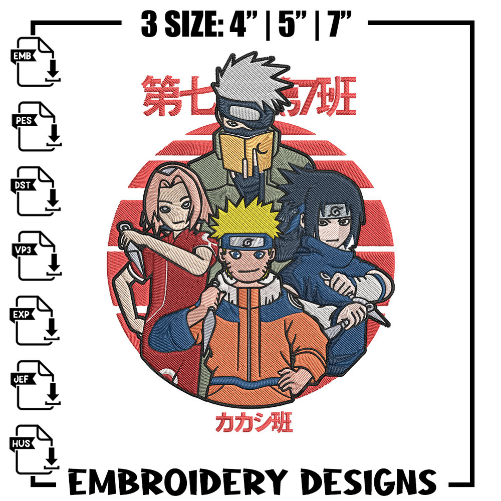 Naruto Team 7 Embroidery Design, Naruto Embroidery, Embroidery File, Anime Embroidery, Anime shirt, Digital download.jpg