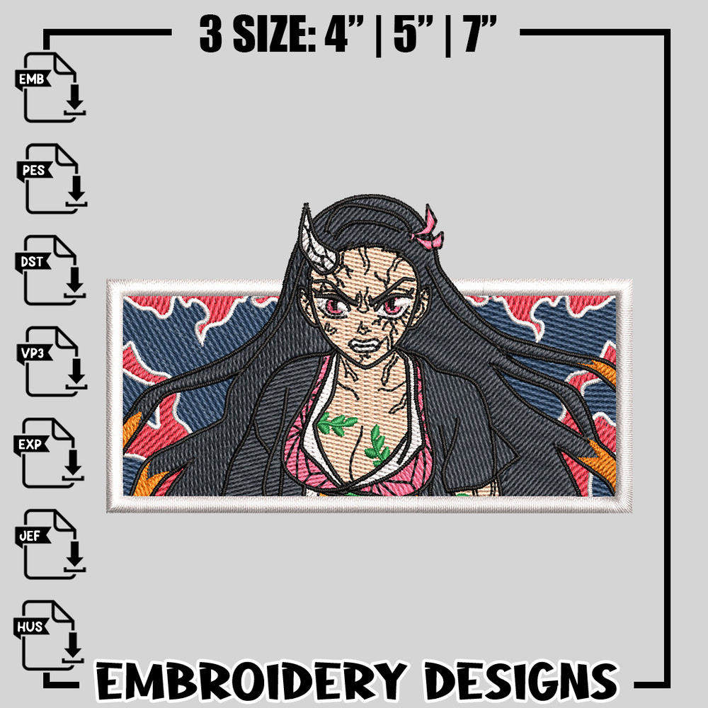 nezuko demon form embroidery design, Kimetsu no Yaiba embroidery, anime design, logo design, Digital download.jpg