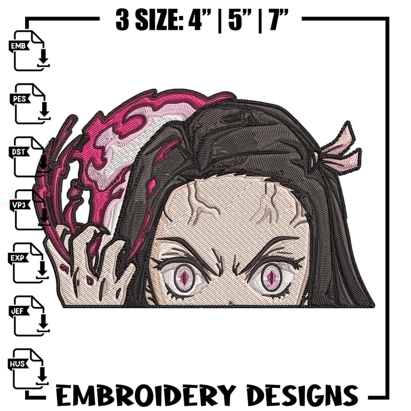 Nezuko demon Peeker Embroidery Design, Demon slayer Embroidery, Embroidery File, Anime Embroidery, Digital download.jpg