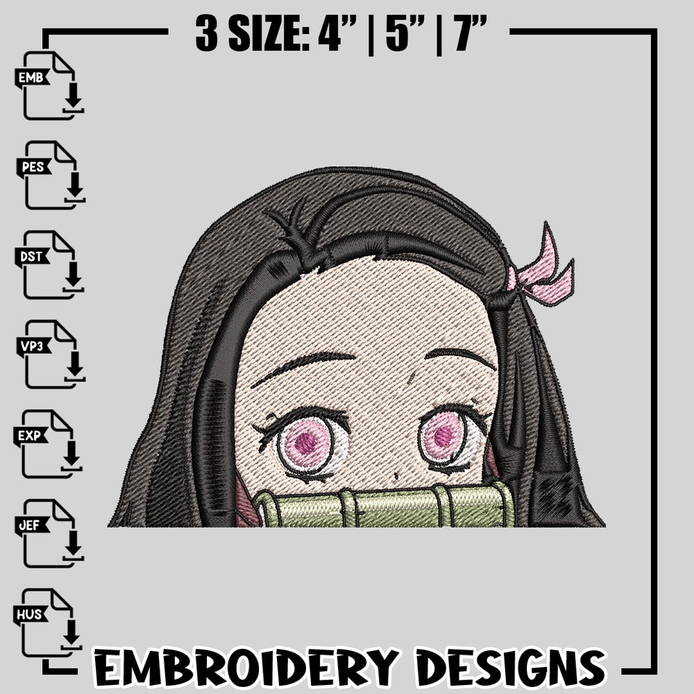 Nezuko head embroidery design, Kimetsu no Yaiba embroidery, anime design, logo design, anime shirt, Instant download.jpg