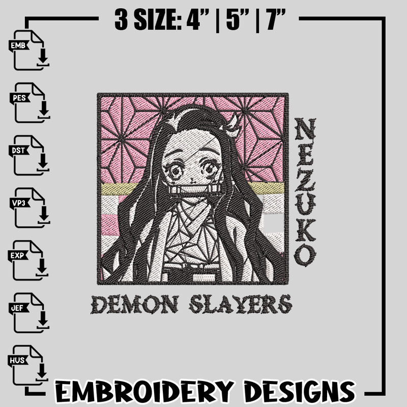 Nezuko Kamado embroidery design, Kimetsu no Yaiba embroidery, anime design, logo design, anime shirt, Instant download.jpg