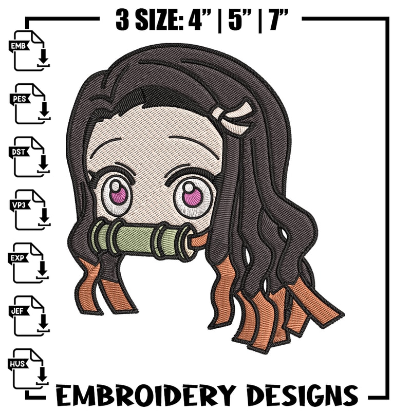 Nezuko sticker Embroidery Design, Demon slayer Embroidery, Embroidery File, Anime Embroidery, Digital download.jpg