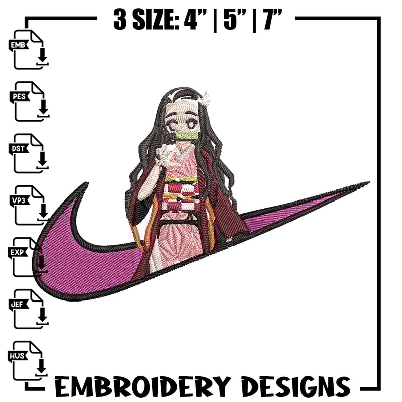 Nezuko x nike Embroidery Design, Demon slayer Embroidery,Embroidery File, Nike Embroidery, Anime shirt, Digital download.jpg