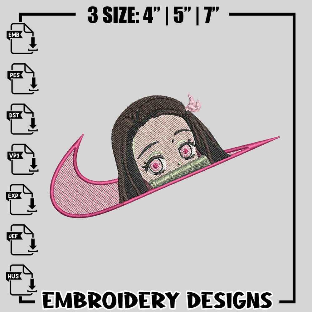 Nezuko x Nike embroidery design, Kimetsu no Yaiba embroidery, anime design, logo design, anime shirt, Digital download.jpg
