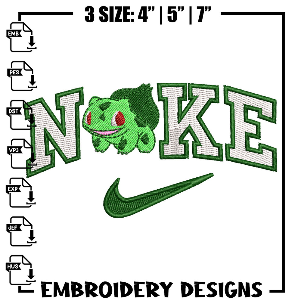 Nike bulbasaur embroidery design, Pokemon embroidery, Nike design, Embroidery shirt, Embroidery file,Digital download.jpg