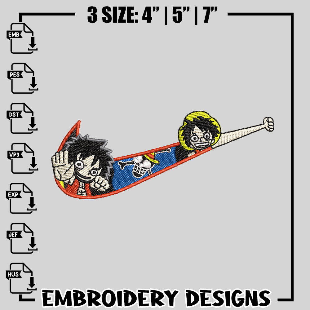 Nike luffy cartoon embroidery design, One Piece embroidery, nike design, logo design, anime shirt, Digital download.jpg