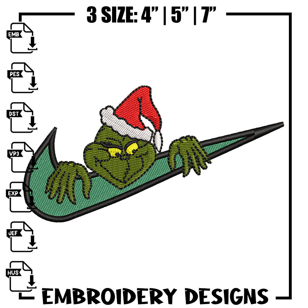 Nike x grinch embroidery design, Chrismas embroidery, Nike design, Embroidery shirt, Embroidery file,Digital download.jpg