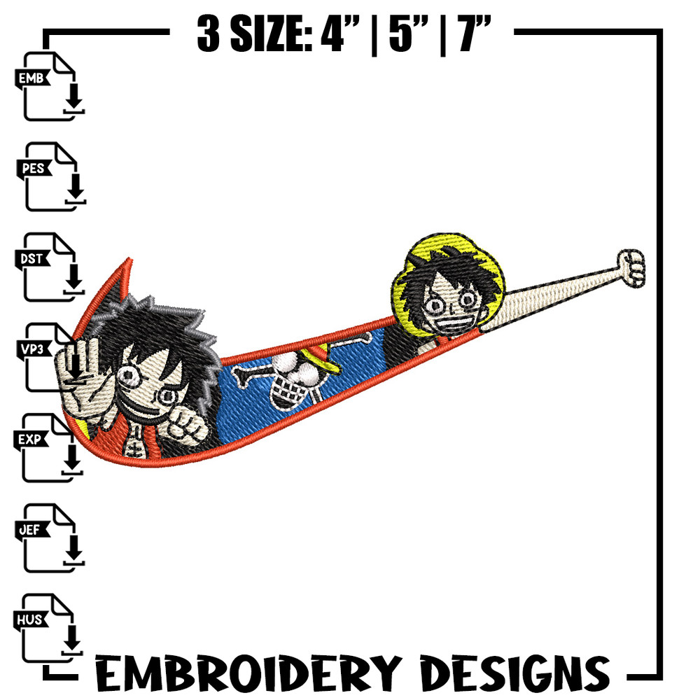 Nike x luffy embroidery design, One piece embroidery, Nike design, Embroidery shirt, Embroidery file, Digital download.jpg