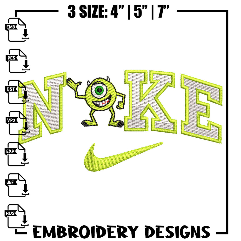 Nike x mike embroidery design, Disney embroidery, Nike design, Embroidery shirt, Embroidery file, Digital download.jpg