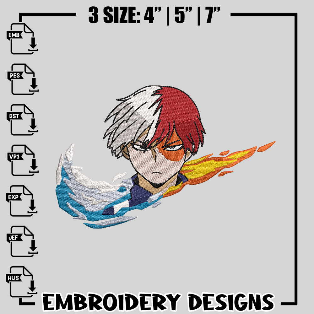 Nike x Todoroki embroidery design, my hero academia embroidery, anime design, logo design, anime shirt, Digital download.jpg