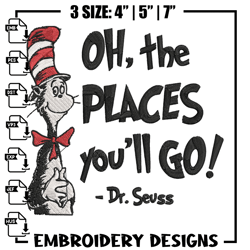 oh the places youll go dr seuss embroidery design, dr seuss embroidery, embroidery file, digital download