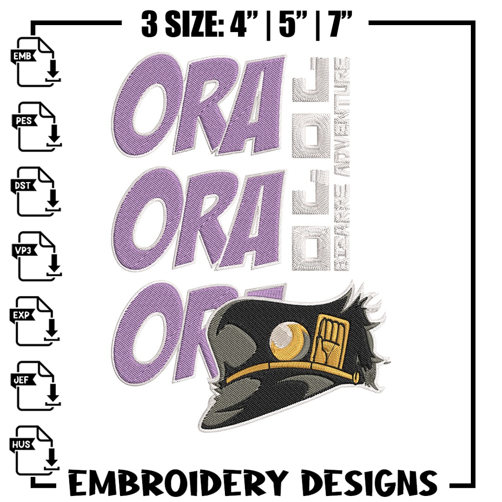 Ora Ora Ora Embroidery Design, Jojo Embroidery, Embroidery File, Anime Embroidery, Anime shirt, Digital download.jpg