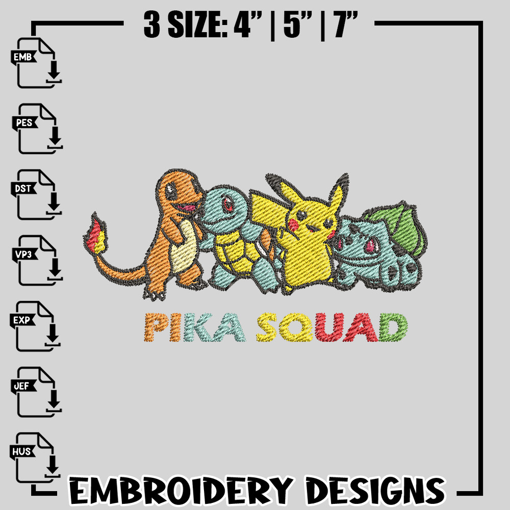Pika squad embroidery design, Pokemon embroidery, anime design, logo design, anime shirt, Digital download.jpg
