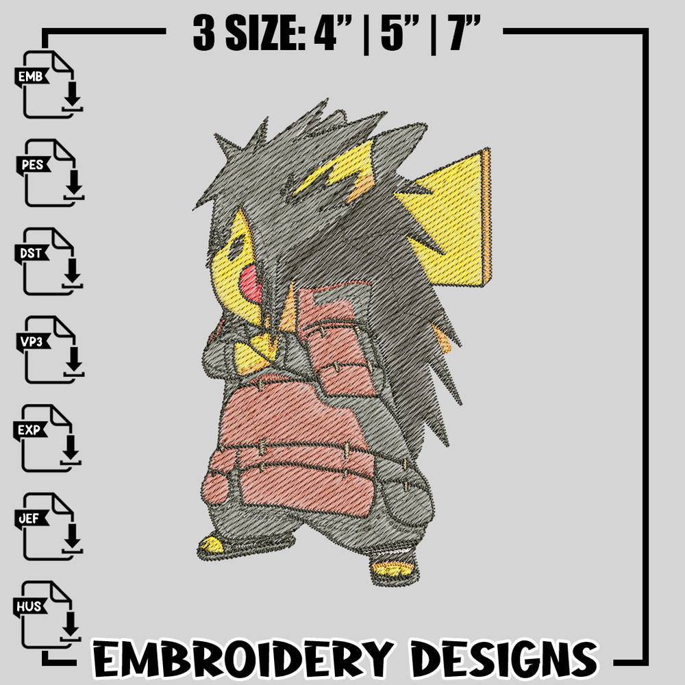 Pikachu samurai embroidery design, Pokemon embroidery, anime design, logo design, anime shirt, Digital download.jpg
