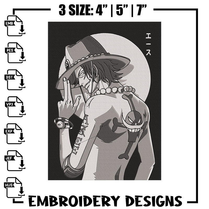 Portgas D Ace Embroidery Design, One piece Embroidery, Embroidery File, Anime Embroidery, Anime shirt, Digital download..jpg