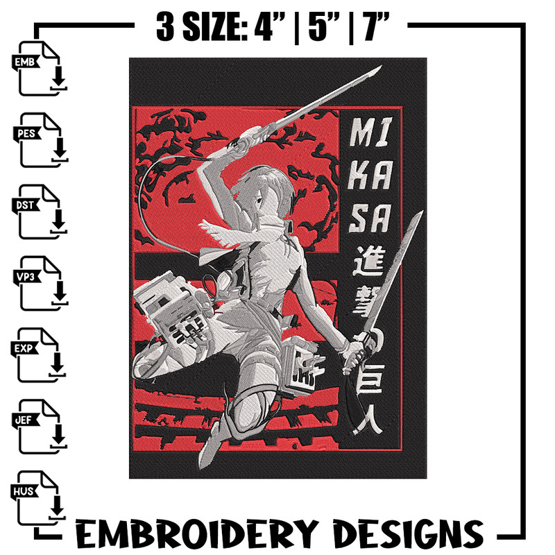Poster Mikasa Embroidery Design, Aot Embroidery, Embroidery File, Anime Embroidery, Anime shirt, Digital download.jpg