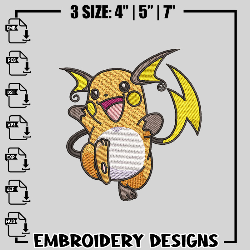 Raichu embroidery design, Pokemon embroidery, anime design, logo design, anime shirt, Digital download.jpg